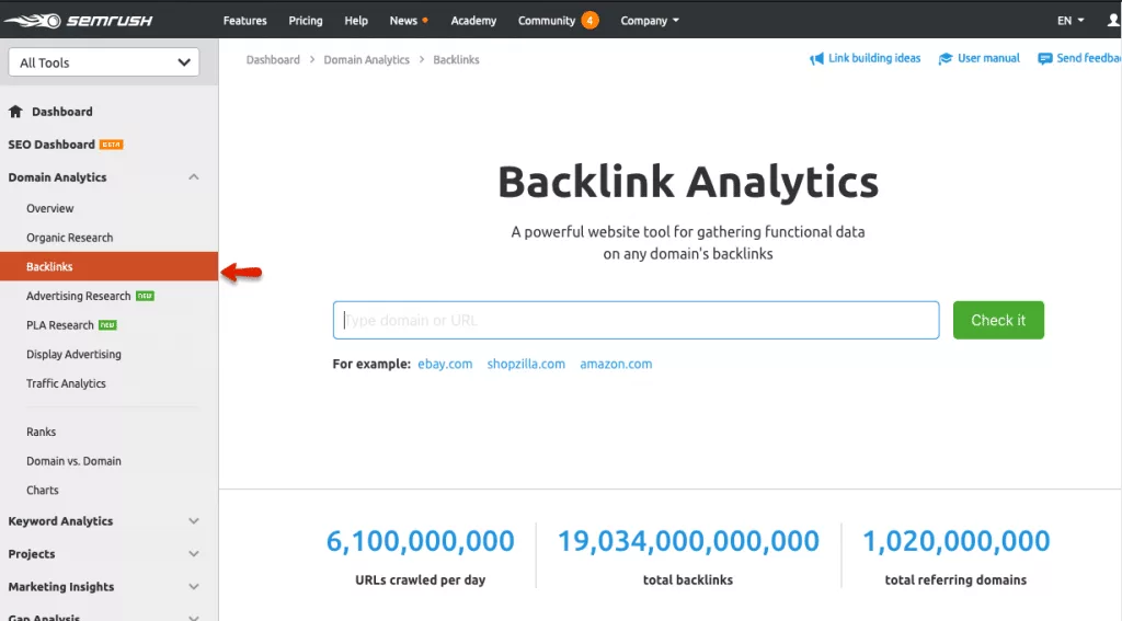 SEMRush Backlink Analytics Tool