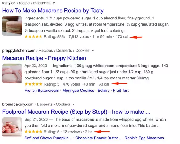 structured data appearing in search result